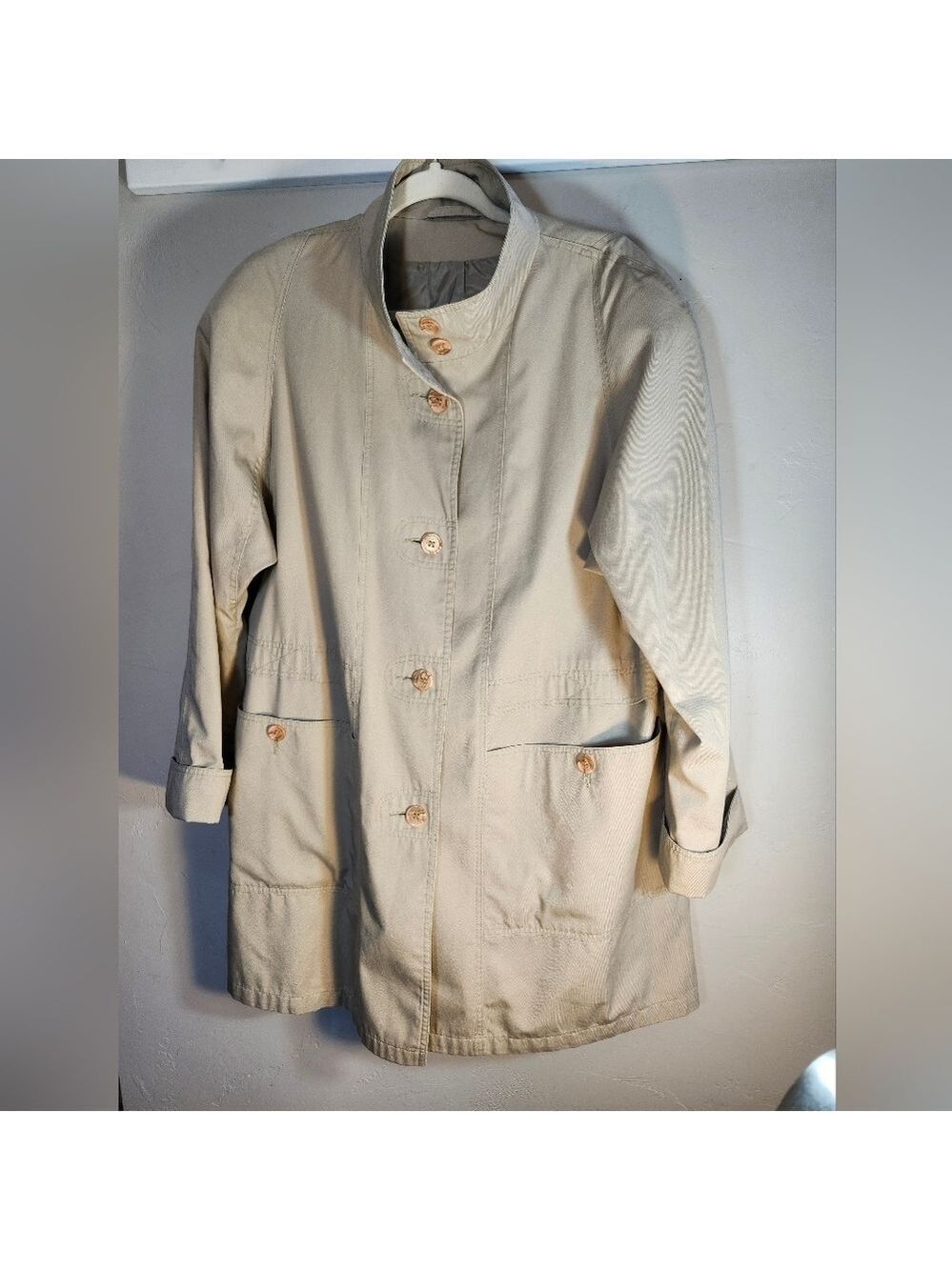 Brem Rainware Beige Button Down Rain Cotton Blend Mid Length VintageJacket Sz 16